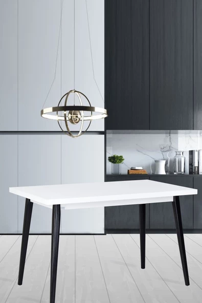 Vilinze Avanos Sabit Beyaz Siyah Mdf Mutfak Masası - 70X120 Cm