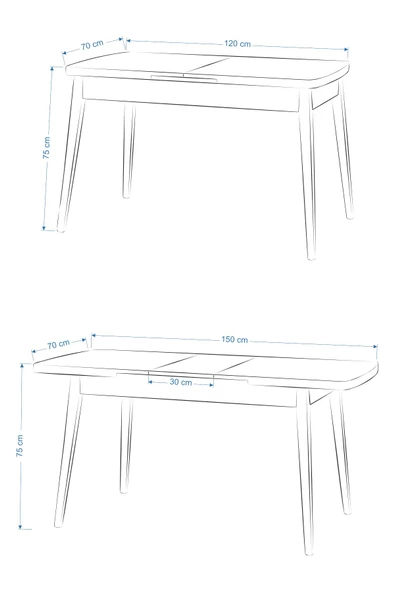 Vilinze Vilinze Avanos Ahşap Açılır Kapanır Mdf Mutfak Masası - 70X120+30 Cm - 4