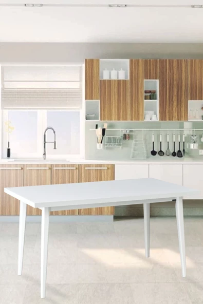 Vilinze Avanos Ahşap Sabit Mdf Beyaz Mutfak Masası - 80X140 Cm