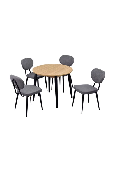 Vilinze Vilinze Deniz Sandalye Avanos Yuvarlak Ahşap Mutfak Masası Takımı - 90X90 Cm