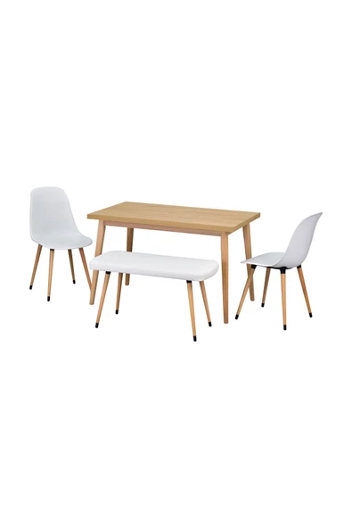 Vilinze Vilinze Eames Sandalye-Bank Avanos Ahşap Mdf Mutfak Masası Takımı - 70X120 Cm - 3