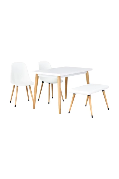 Vilinze Eames Sandalye-Bank Avanos Ahşap Mdf Mutfak Masası Takımı - 70X120 Cm