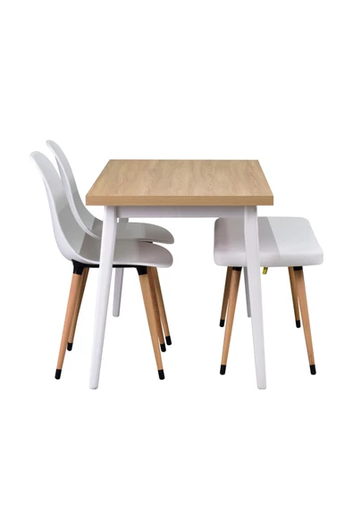 Vilinze Vilinze Eames Sandalye-Bank Avanos Ahşap Mdf Mutfak Masası Takımı - 70X120 Cm - 2