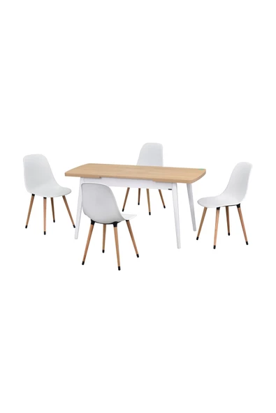 Vilinze Vilinze Eames Sandalye Avanos Ahşap Mdf Açılır Mutfak Masası Takımı - 70X120+30 Cm - 2