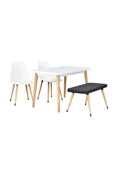 Vilinze Eames Sandalye-Bank Avanos Ahşap Mdf Mutfak Masası Takımı - 70X120 Cm