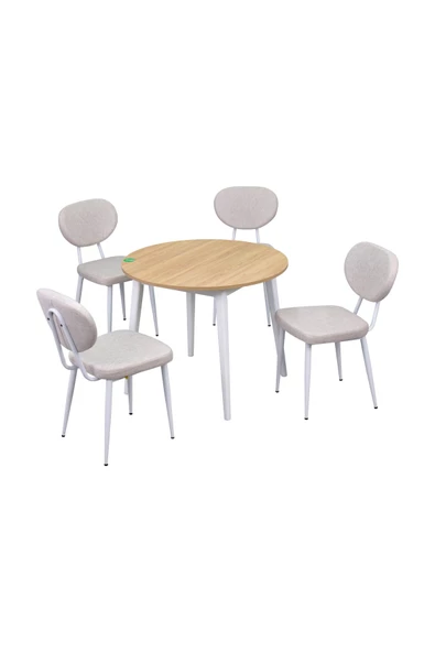 Vilinze Vilinze Deniz Sandalye Avanos Yuvarlak Ahşap Mutfak Masası Takımı - 90X90 Cm