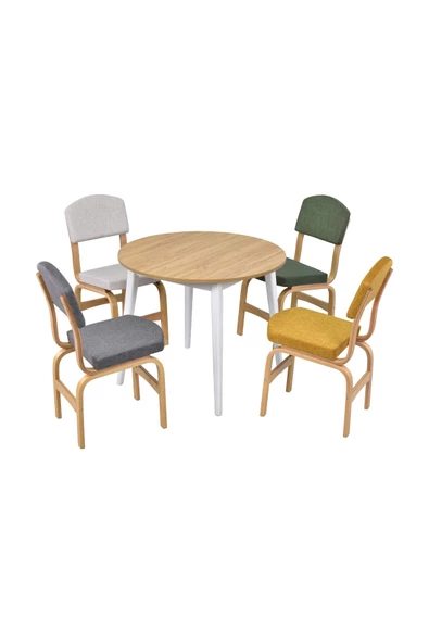 Vilinze Ege Sandalye Avanos Mdf Yuvarlak Ahşap Mutfak Masası Takımı - 90X90 Cm