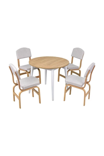 Vilinze Ege Sandalye Avanos Mdf Yuvarlak Ahşap Mutfak Masası Takımı - 90X90 Cm