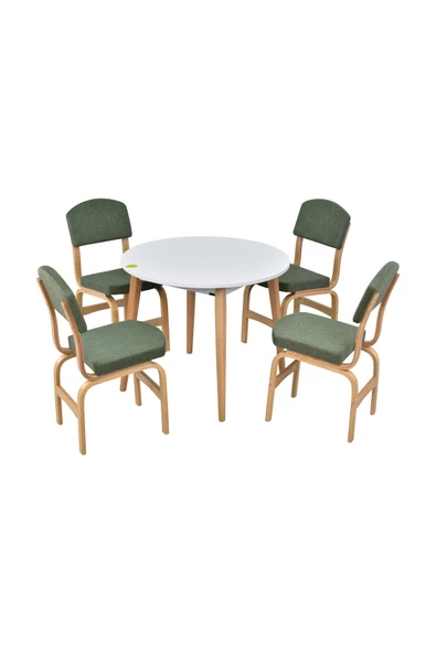 Vilinze Ege Sandalye Avanos Yuvarlak Ahşap Mutfak Masası Takımı - 90X90 Cm