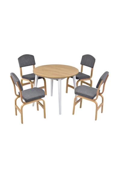 Vilinze Ege Sandalye Avanos Mdf Yuvarlak Ahşap Mutfak Masası Takımı - 90X90 Cm