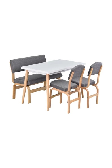 Vilinze Ege Sandalye Ve Bank Avanos Ahşap Mutfak Masası Takımı - 70X120 Cm - 2