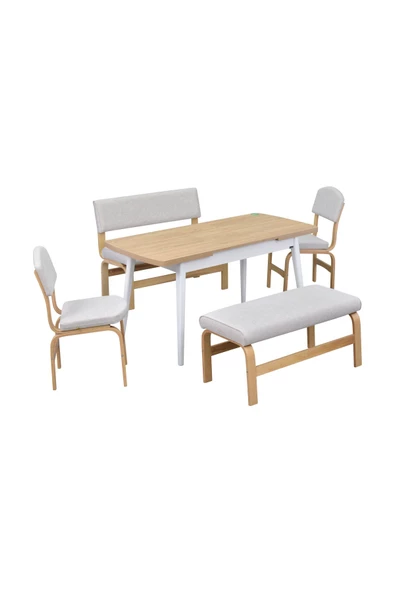 Vilinze Ege Sandalye-Bank Avanos Ahşap Mdf Açılır Mutfak Masası Takımı - 70X120+30 Cm - 2