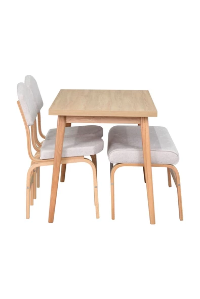 Vilinze Ege Sandalye Ve Bank Avanos Ahşap Mdf Mutfak Masası Takımı - 70X120 Cm - 2