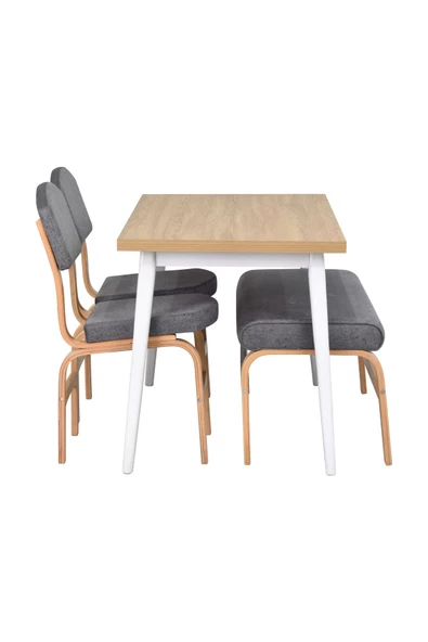 Vilinze Ege Sandalye Ve Bank Avanos Ahşap Mdf Mutfak Masası Takımı - 70X120 Cm - 2