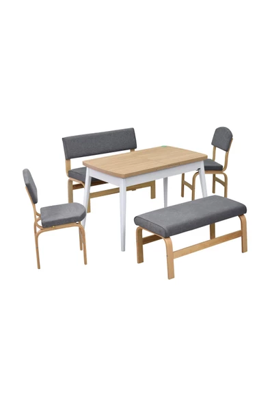 Vilinze Ege Sandalye-Bank Avanos Ahşap Mdf Açılır Mutfak Masası Takımı - 70X120+30 Cm
