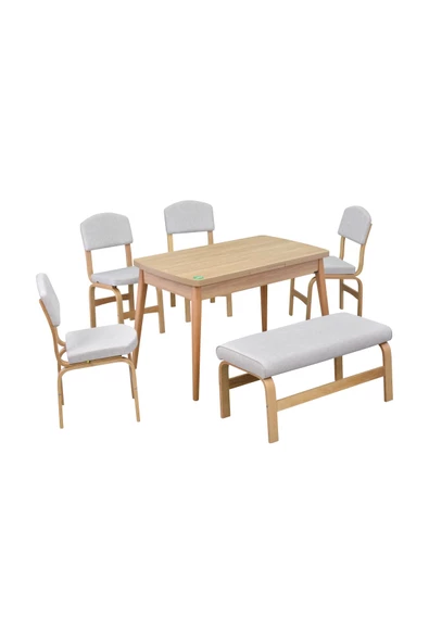 Vilinze Ege Sandalye-Bank Avanos Ahşap Mdf Açılır Mutfak Masası Takımı - 70X120+30 Cm