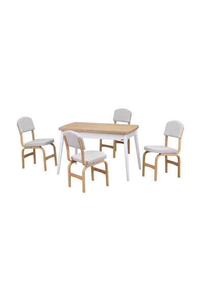 Vilinze Ege Sandalye Avanos Ahşap Mdf Açılır Mutfak Masası Takımı - 70X120+30 Cm