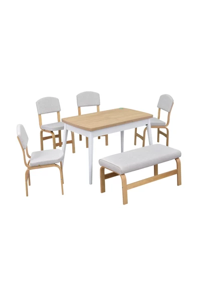 Vilinze Ege Sandalye-Bank Avanos Ahşap Mdf Açılır Mutfak Masası Takımı - 70X120+30 Cm