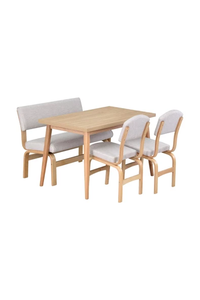 Vilinze Ege Sandalye Ve Bank Avanos Ahşap Mdf Mutfak Masası Takımı - 70X120 Cm - 2