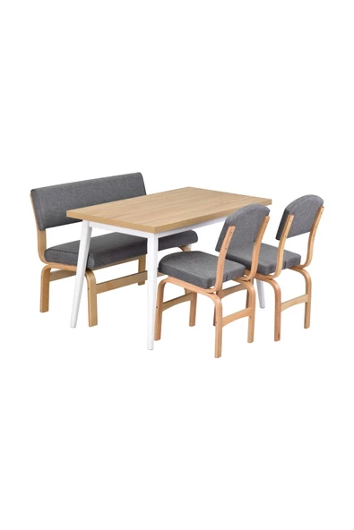 Vilinze Ege Sandalye Ve Bank Avanos Ahşap Mdf Mutfak Masası Takımı - 70X120 Cm - 2