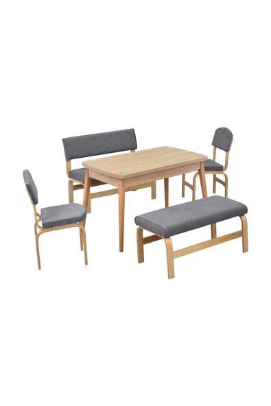Vilinze Ege Sandalye-Bank Avanos Ahşap Mdf Açılır Mutfak Masası Takımı - 70X120+30 Cm