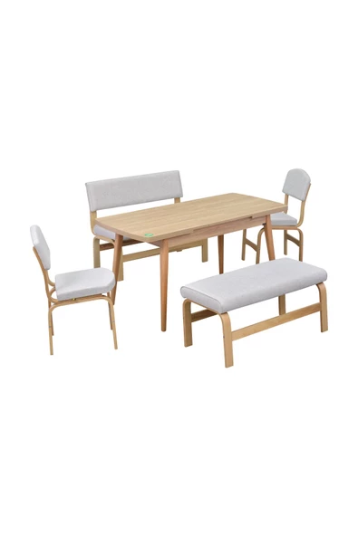 Vilinze Ege Sandalye-Bank Avanos Ahşap Mdf Açılır Mutfak Masası Takımı - 70X120+30 Cm - 2