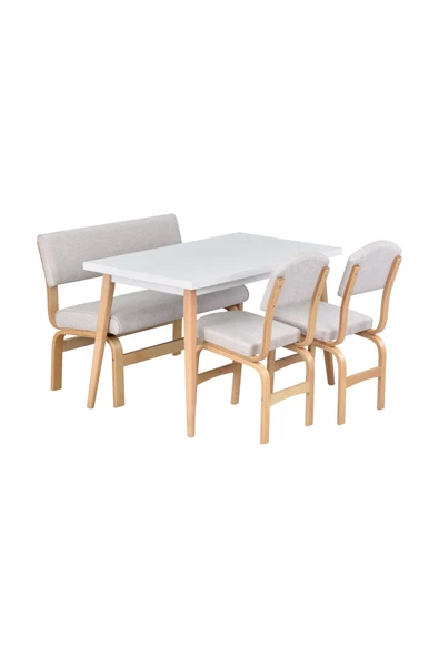 Vilinze Ege Sandalye Ve Bank Avanos Ahşap Mdf Mutfak Masası Takımı - 70X120 Cm - 2