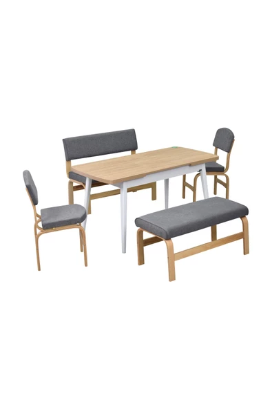 Vilinze Ege Sandalye-Bank Avanos Ahşap Mdf Açılır Mutfak Masası Takımı - 70X120+30 Cm - 2