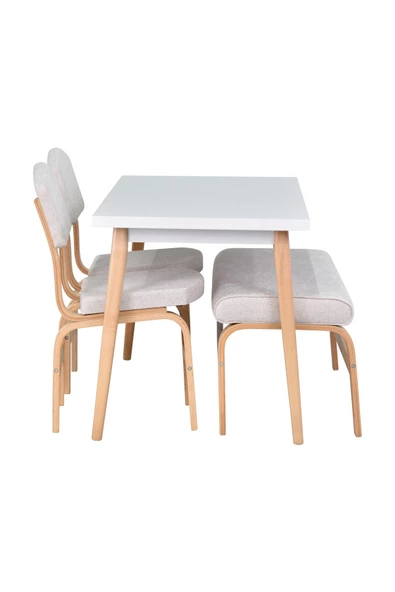 Vilinze Ege Sandalye Ve Bank Avanos Ahşap Mdf Mutfak Masası Takımı - 70X120 Cm - 2