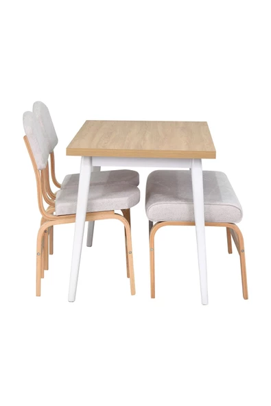Vilinze Ege Sandalye Ve Bank Avanos Ahşap Mdf Mutfak Masası Takımı - 70X120 Cm - 2