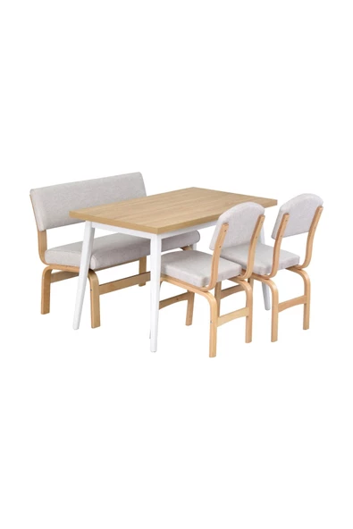 Vilinze Ege Sandalye Ve Bank Avanos Ahşap Mdf Mutfak Masası Takımı - 70X120 Cm - 2