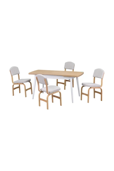 Vilinze Ege Sandalye Avanos Ahşap Mdf Açılır Mutfak Masası Takımı - 70X120+30 Cm - 2