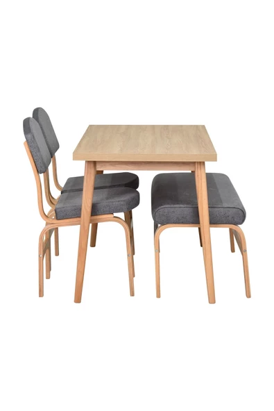 Vilinze Ege Sandalye Ve Bank Avanos Ahşap Mdf Mutfak Masası Takımı - 70X120 Cm - 2