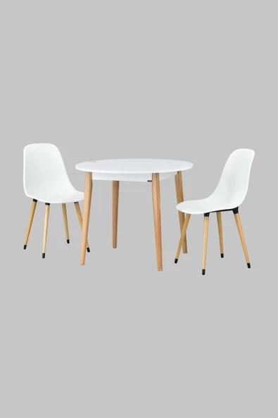 Vilinze Eames Sandalye Avanos Yuvarlak Ahşap Mutfak Masası Takımı - 90X90 Cm