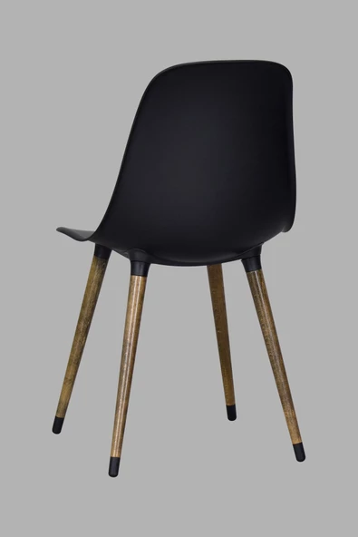Vilinze Eames Kestane Ahşap Ayak Plastik Siyah Sandalye - 3