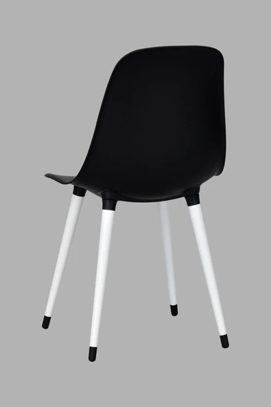 Vilinze Eames Beyaz Ahşap Ayak Plastik Siyah Sandalye - 3
