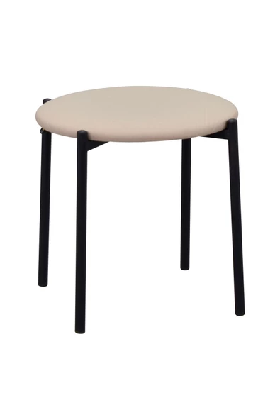 Vilinze Nil Siyah Metal Ayak Deri İstiflenebilir Mutfak-Balkon Taburesi (2 Adet) - 2