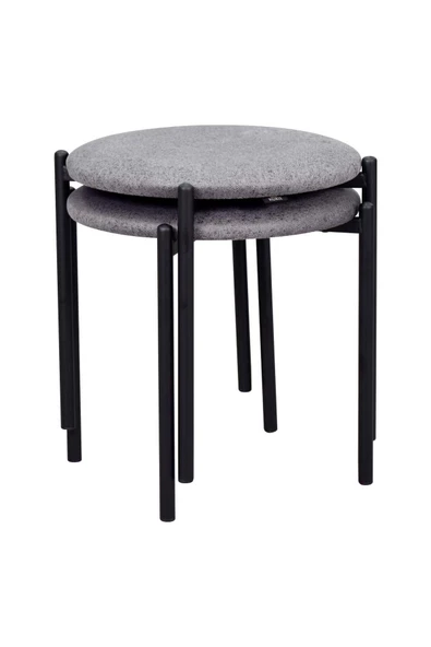 Vilinze Nil Siyah Metal Ayak İstiflenebilir Mutfak-Balkon Taburesi 2 Adet