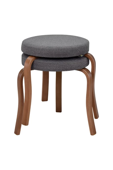 Vilinze Ege Teddy Kumaş Kestane Ahşap Ayak Istiflenebilir Mutfak-Balkon Taburesi (2 Adet)