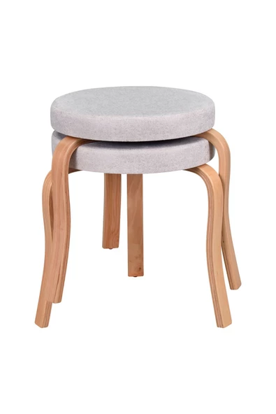 Vilinze Ege Naturel Ahşap Ayak İstiflenebilir Mutfak Balkon Taburesi 2 Adet - 2