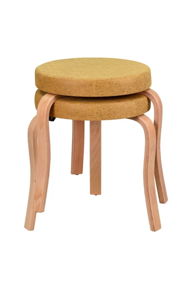 Vilinze Ege Naturel Ahşap Ayak I?Stiflenebilir Mutfak-Balkon Taburesi (2 Adet) - 2