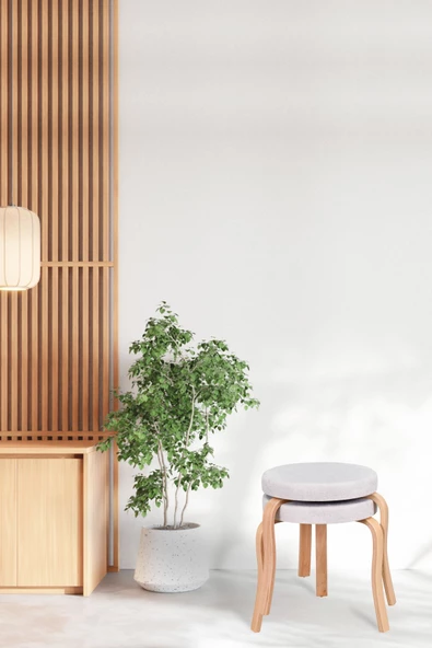 Vilinze Ege Naturel Ahşap Ayak İstiflenebilir Mutfak Balkon Taburesi 2 Adet