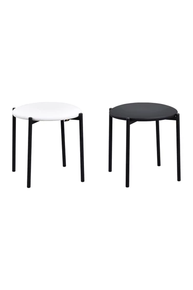 Vilinze Nil Siyah Metal Ayak Deri İstiflenebilir Mutfak-Balkon Taburesi (6 Adet) - 2