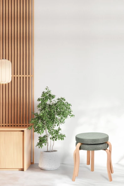 Vilinze Ege Naturel Ahşap Ayak İstiflenebilir Mutfak-Balkon Taburesi (2 Adet)