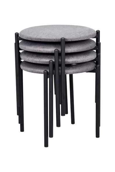 Vilinze Nil Siyah Metal Ayak İstiflenebilir Mutfak-Balkon Taburesi (4 Adet)