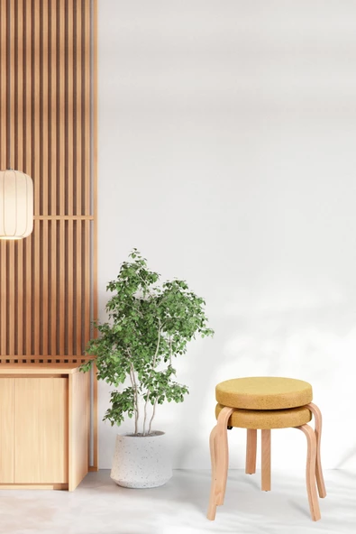 Vilinze Ege Naturel Ahşap Ayak I?Stiflenebilir Mutfak-Balkon Taburesi (2 Adet)