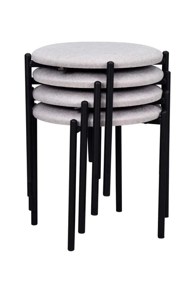 Vilinze Nil Siyah Metal Ayak İstiflenebilir Mutfak-Balkon Taburesi (4 Adet)