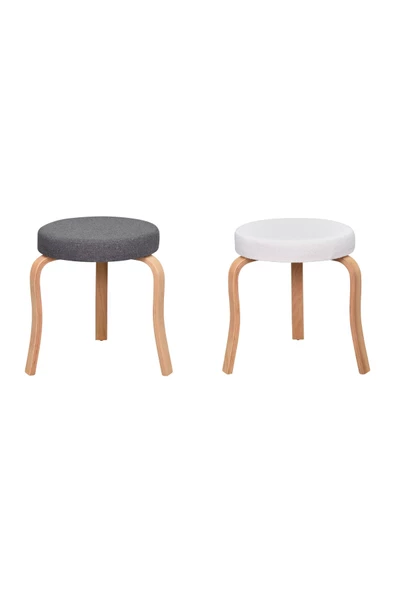 Vilinze Ege Teddy Kumaş Naturel Ahşap Ayak Istiflenebilir Mutfak-Balkon Taburesi (4 Adet) - Resim 2