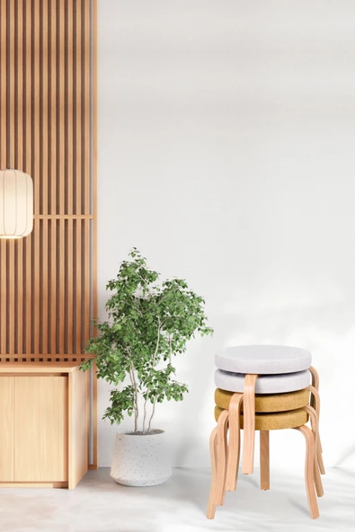 Vilinze Ege Naturel Ahşap Ayak İstiflenebilir Mutfak-Balkon Taburesi (4 Adet)