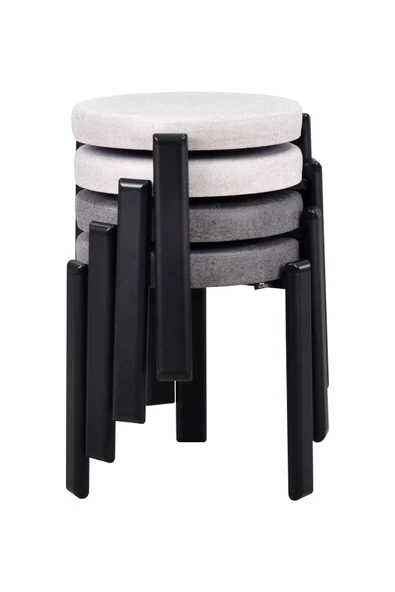 Vilinze Teras Siyah Metal Ayak İstiflenebilir Mutfak-Balkon Taburesi (4 Adet)